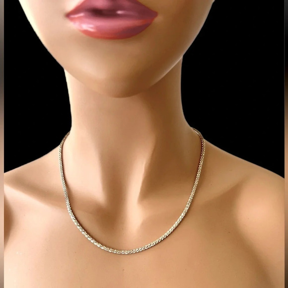 Sterling Silver Necklace made in Italy.  Very light gold tone signed and sparkle - Picture 1 of 7